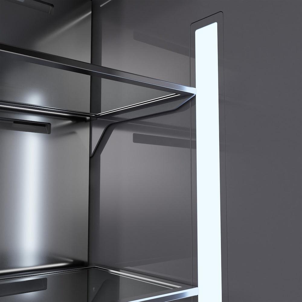 ZLINE Autograph Edition 36 in. 19.6 cu. ft. French Door Built-In Bottom Freezer Refrigerator with Water Dispenser and Ice Maker in Black Stainless Steel with Graphite Gray Interior and Polished Gold Accents (GRBIVZ-BS-36-G)