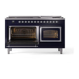 ILVE UN60FNMPMBC Nostalgie II Noblesse 60 inch Dual Fuel Range (9 Sealed Burners + Griddle, Natural Gas, Triple Glass Door, Midnight Blue, Chrome)