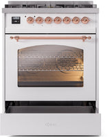 Nostalgie II 30 Inch Dual Fuel Natural Gas Freestanding Range in White with Copper Trim