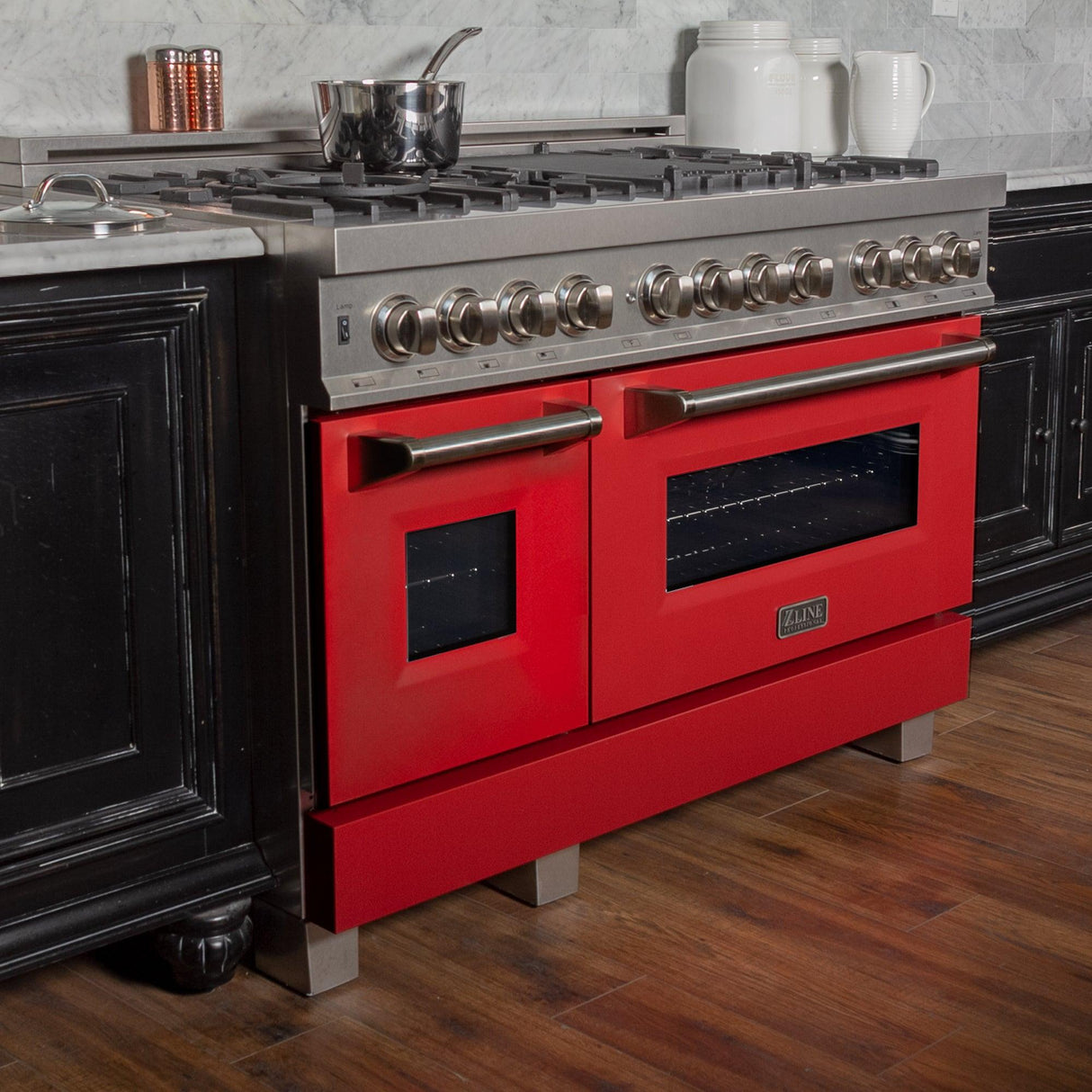 ZLINE 48 in. DuraSnow Stainless Steel 6.0 cu.ft. 7 Gas Burner/Electric Oven Range with Color Door Options (RAS-SN-48) [Color: Red Matte]