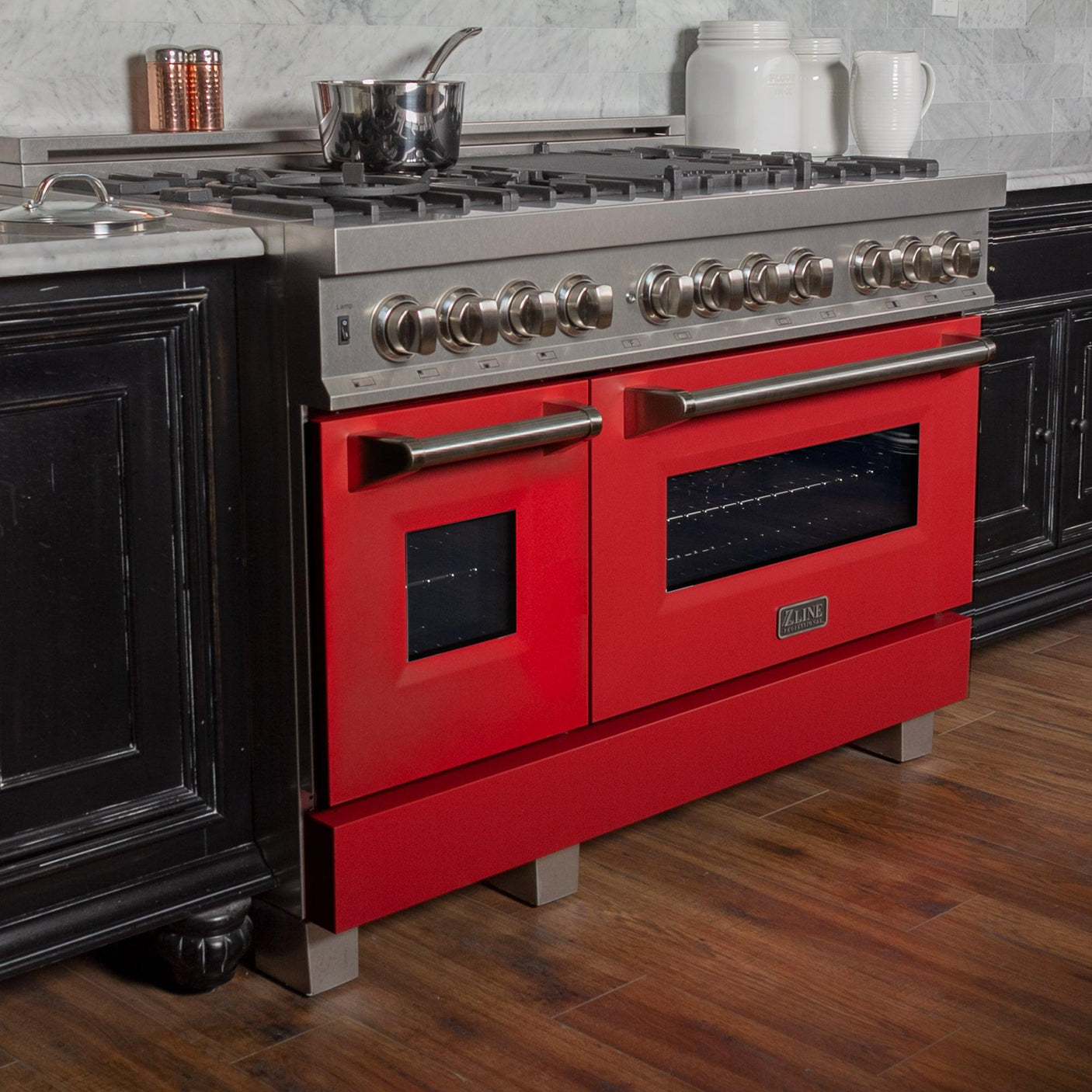 ZLINE 48 in. DuraSnow Stainless Steel 6.0 cu.ft. 7 Gas Burner/Electric Oven Range with Color Door Options (RAS-SN-48) [Color: Red Matte]