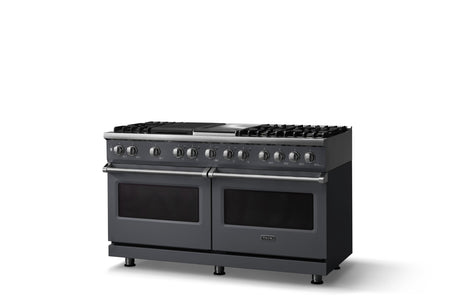 60"W.Dual Fuel Range (Finish: Cast Black, Trim: Polished Chrome, Fuel: Natural Gas)