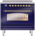 Nostalgie II 36 Inch Electric Freestanding Range in Blue with Brass Trim