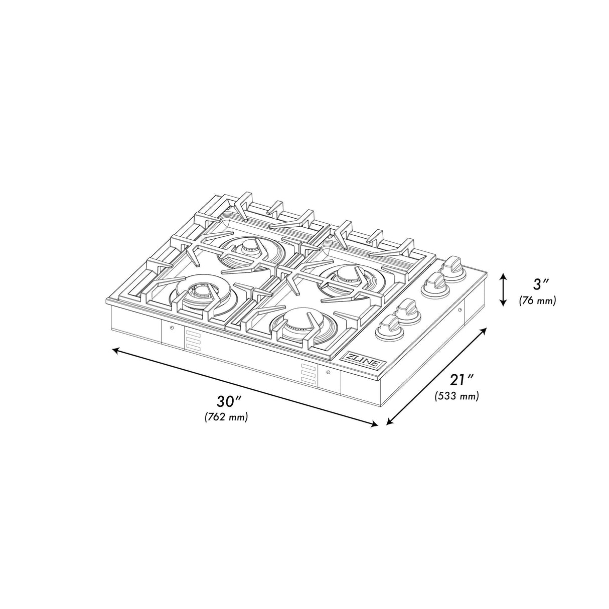 ZLINE 30" Gas Cooktop with 4 Gas Brass Burners and Black Porcelain Top (RC-BR-30-PBT)