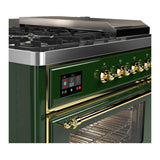 ILVE UM48FSNR3EGG Majestic III 48 inch Dual Fuel Range with 5 Black Brass Burners, Griddle and French Top, Dual Function Burner up to 25,000 BTU (Natural Gas, Triple Glass Door, Emerald Green, Brass)