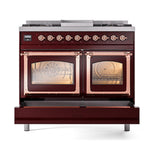 ILVE UND40FNMPBUPLP Nostalgie II Noblesse 40 inch Dual Fuel Range (Liquid Propane, Triple Glass Door, Burgundy, Copper)