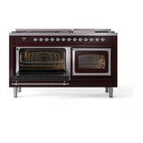 ILVE UN60FNMPBUC Nostalgie II Noblesse 60 inch Dual Fuel Range (9 Sealed Burners + Griddle, Natural Gas, Triple Glass Door, Burgundy, Chrome)