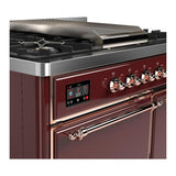 ILVE UMD40FQNR3BUP Majestic III 40 inch Dual Fuel Range with 6 Burners and Griddle, Dual Function Burner up to 25,000 BTU (Natural Gas, Solid Door, Burgundy, Copper)