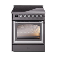ILVE UNI304NMPMGC Nostalgie II Noblesse 30 inch Induction Range (Triple Glass Door, Graphite Matte, Chrome)