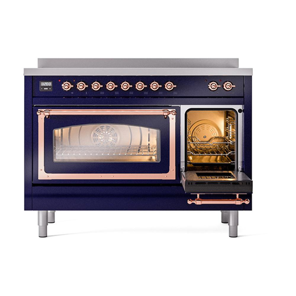 ILVE UNI486NMPMBP Nostalgie II Noblesse 48 inch Induction Range (Triple Glass Door, Midnight Blue, Copper)