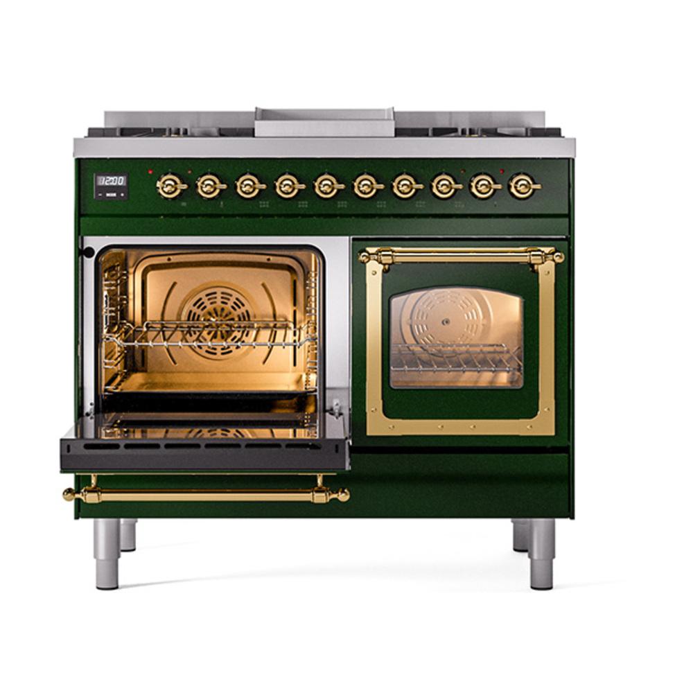 ILVE UND40FNMPEGG Nostalgie II Noblesse 40 inch Dual Fuel Range (Natural Gas, Triple Glass Door, Emerald Green, Brass)