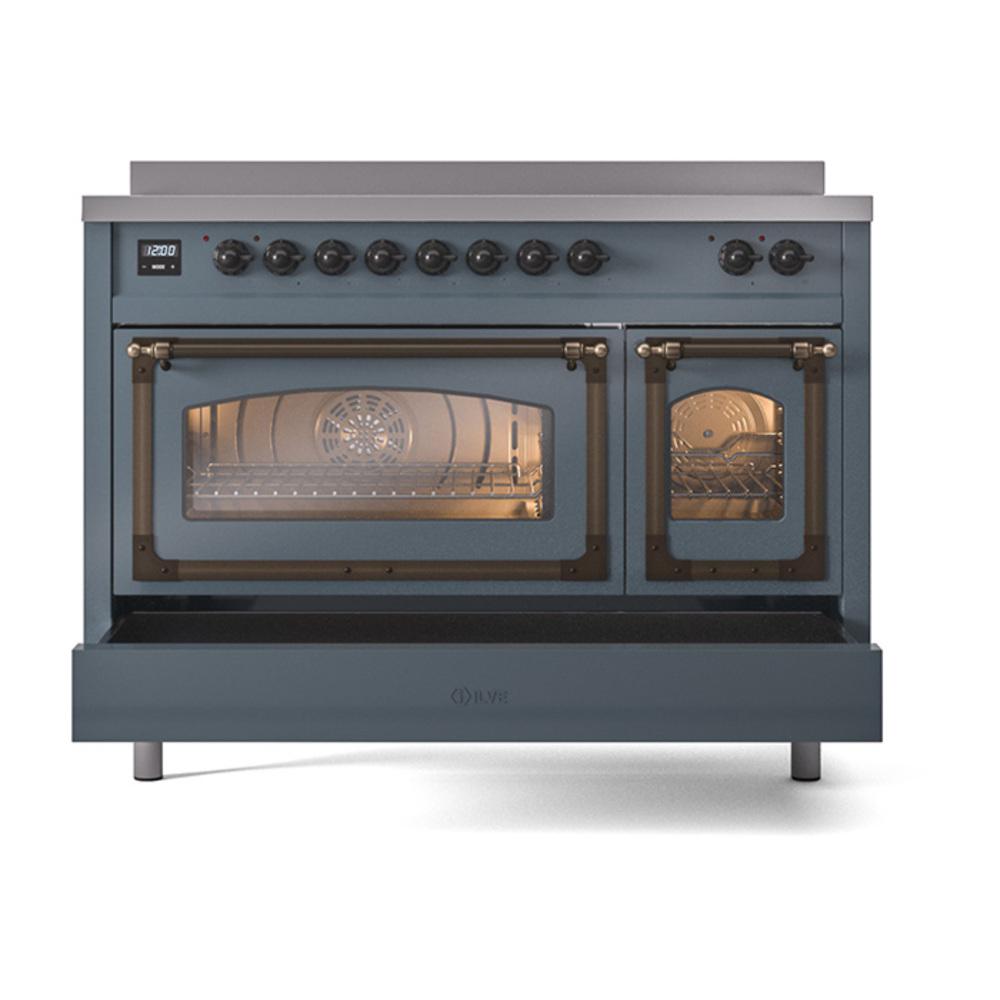 ILVE UNI486NMPBGB Nostalgie II Noblesse 48 inch Induction Range (Triple Glass Door, Blue Grey, Burnished)