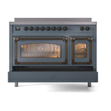 ILVE UNI486NMPBGB Nostalgie II Noblesse 48 inch Induction Range (Triple Glass Door, Blue Grey, Burnished)