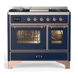 ILVE UMD40FNR3MBP Majestic III 40 inch Dual Fuel Range with 6 Burners and Griddle, Dual Function Burner up to 25,000 BTU (Natural Gas, Triple Glass Door, Midnight Blue, Copper)