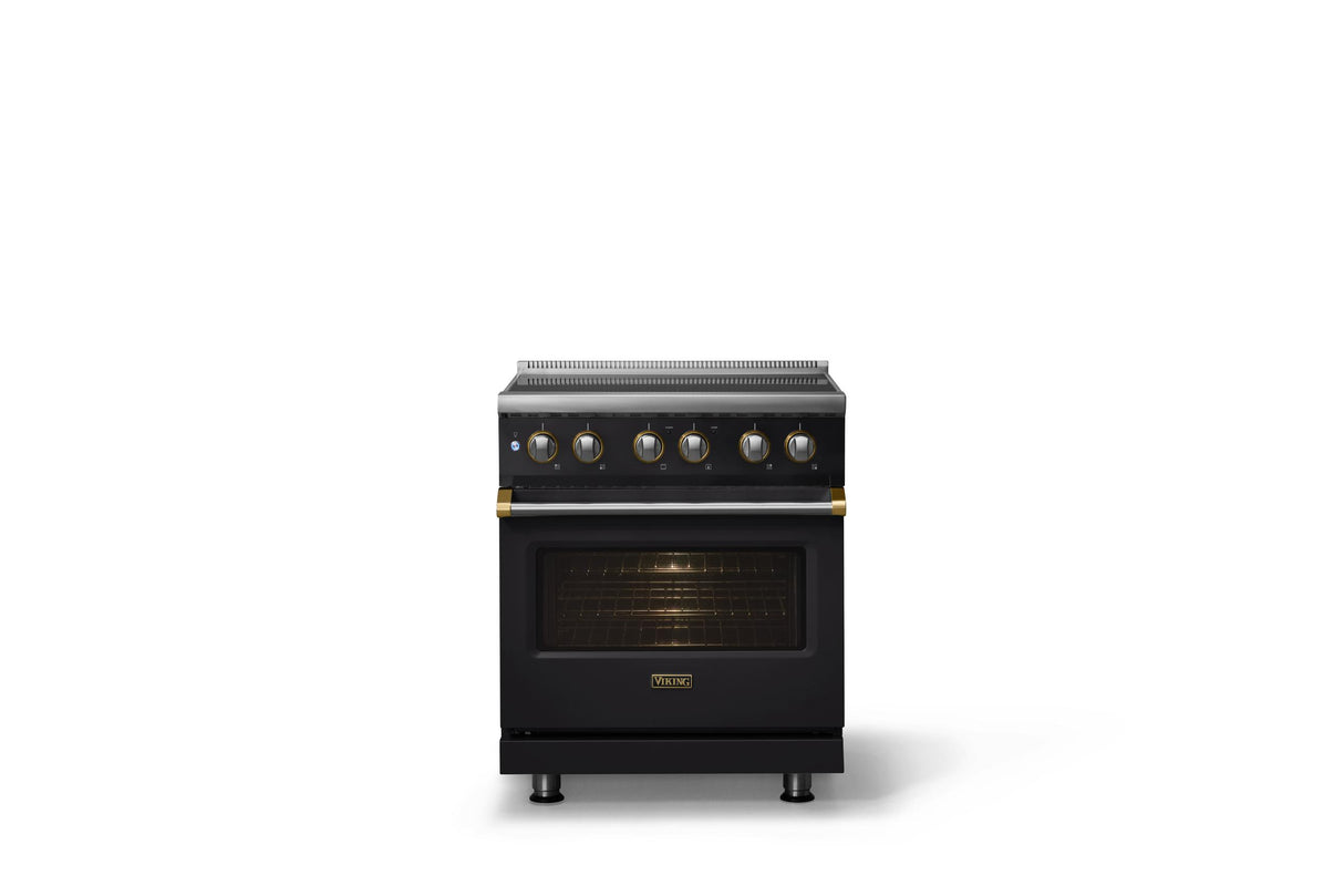 30"W. Induction Range (Finish: Onyx, Trim: Brushed Brass)