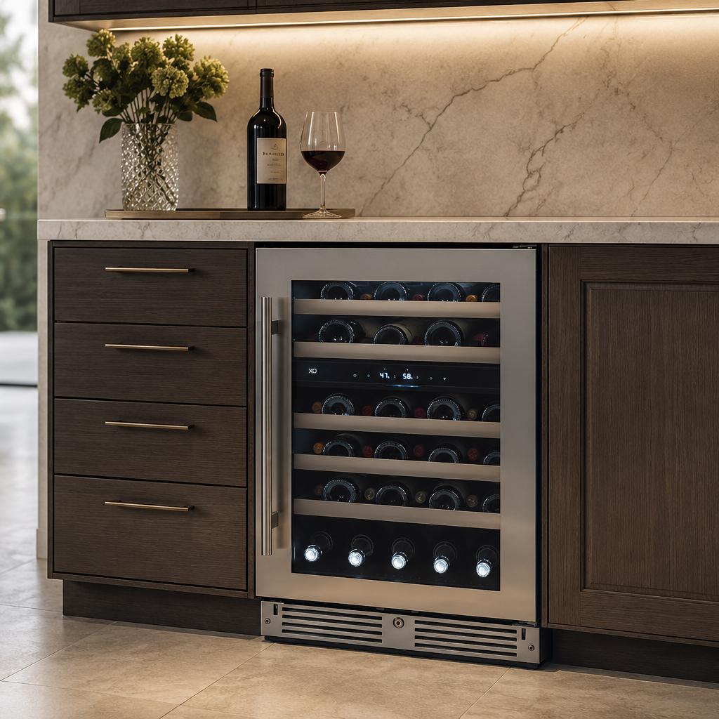 24" Wine Cooler, Dual Zone Stainless Steel Glass, Field Reversible Hinge