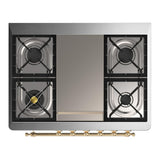 ILVE UM36FNR3EGG Majestic III 36 inch Dual Fuel Range with 6 Black Brass Burners and Griddle, Dual Function Burner up to 25,000 BTU (Triple Glass Door, Emerald Green, Brass, Natural Gas)