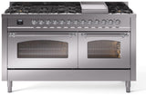 Nostalgie II 60 Inch Dual Fuel Liquid Propane Freestanding Range in Stainless Steel with Chrome Trim