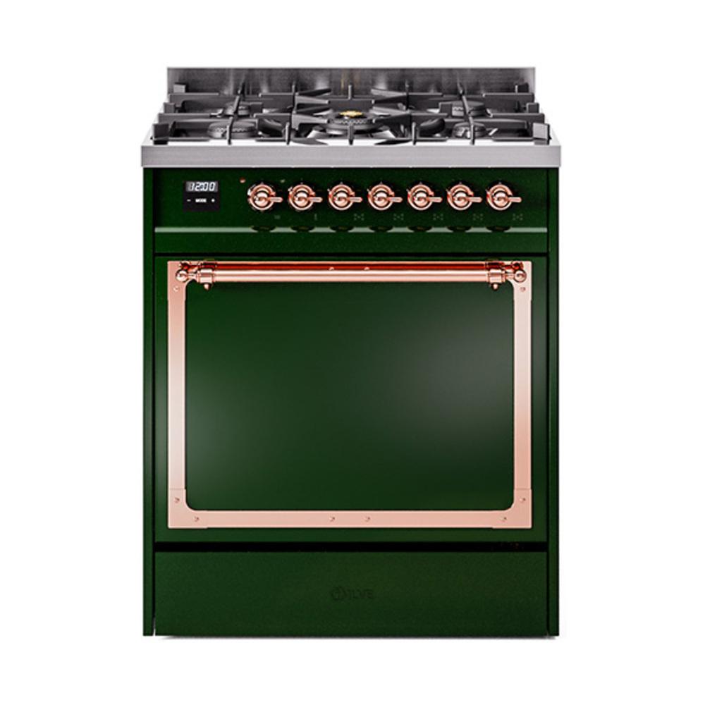 ILVE UN30QNMPEGPLP Nostalgie II Noblesse 30 inch Dual Fuel Range (Liquid Propane, Solid Door, Emerald Green, Copper)