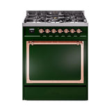ILVE UN30QNMPEGPLP Nostalgie II Noblesse 30 inch Dual Fuel Range (Liquid Propane, Solid Door, Emerald Green, Copper)