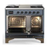 ILVE UMD40FQNR3BGBLP Majestic III 40 inch Dual Fuel Range with 6 Burners and Griddle, Dual Function Burner up to 25,000 BTU (Liquid Propane, Solid Door, Blue Grey, Burnished)