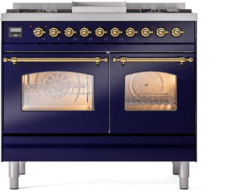 Nostalgie II 40 Inch Dual Fuel Liquid Propane Freestanding Range in Blue with Brass Trim