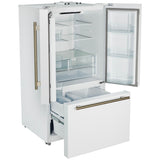 Forno Rivello 36 Inch French Door Refrigerator in White with Antique Brass, Internal Water Dispenser, Filtered Ice, Adjustable Shelves, Energy Star Certified