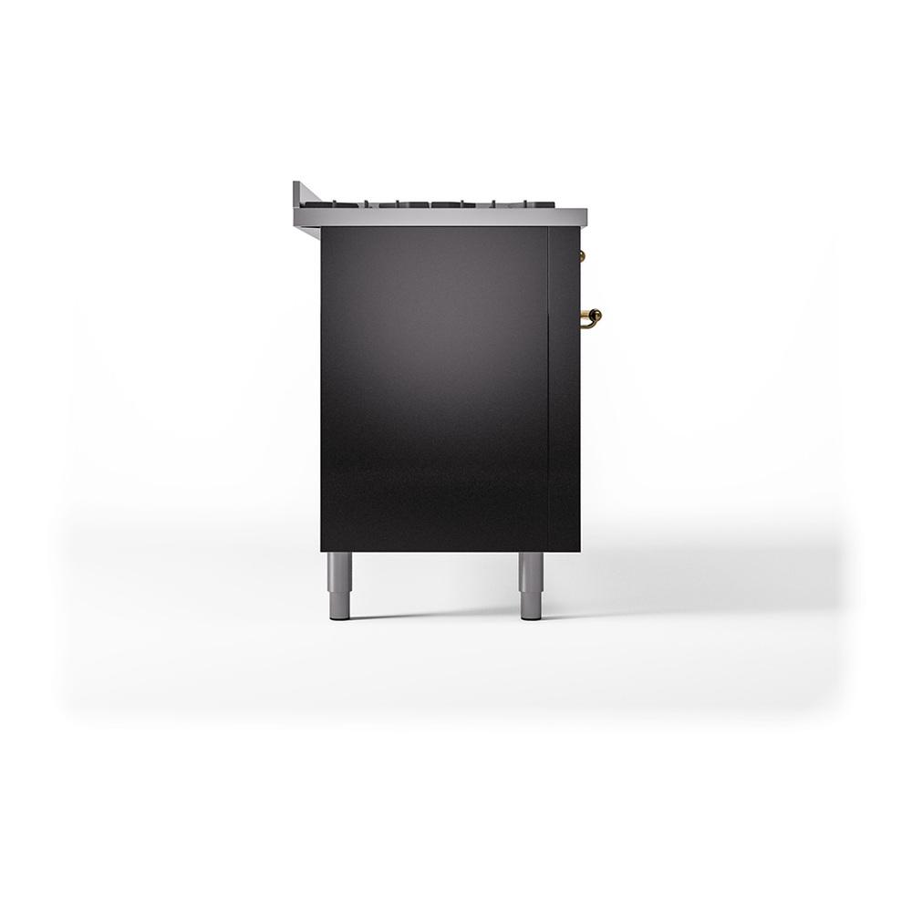ILVE UN60FQNMPBKG Nostalgie II Noblesse 60 inch Dual Fuel Range (9 Sealed Burners + Griddle, Natural Gas, Solid Door, Glossy Black, Brass)