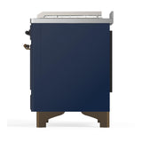 ILVE UM48FSNR3MBB Majestic III 48 inch Dual Fuel Range with 5 Black Brass Burners, Griddle and French Top, Dual Function Burner up to 25,000 BTU (Natural Gas, Triple Glass Door, Midnight Blue, Burnished)