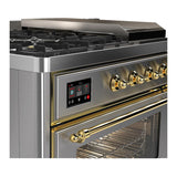 ILVE UM48FSNR3SSG Majestic III 48 inch Dual Fuel Range with 5 Black Brass Burners, Griddle and French Top, Dual Function Burner up to 25,000 BTU (Natural Gas, Triple Glass Door, Stainless Steel, Brass)