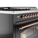 Nostalgie II 48 Inch Dual Fuel Natural Gas Freestanding Range in Glossy Black with Copper Trim