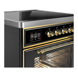 ILVE UMIB30NR3BKG Majestic III 30 inch Induction Range with 4 Elements, 4 cu. ft. Oven Capacity (Triple Glass Door, Glossy Black, Brass)
