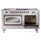 ILVE UN60FSNMPSSB Nostalgie II Noblesse 60 inch Dual Fuel Range (7 Sealed Burners + Griddle + French Top, Natural Gas, Triple Glass Door, Stainless Steel, Burnished)
