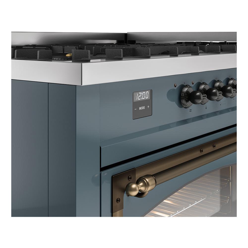ILVE UN60FNMPBGB Nostalgie II Noblesse 60 inch Dual Fuel Range (9 Sealed Burners + Griddle, Natural Gas, Triple Glass Door, Blue Grey, Burnished)