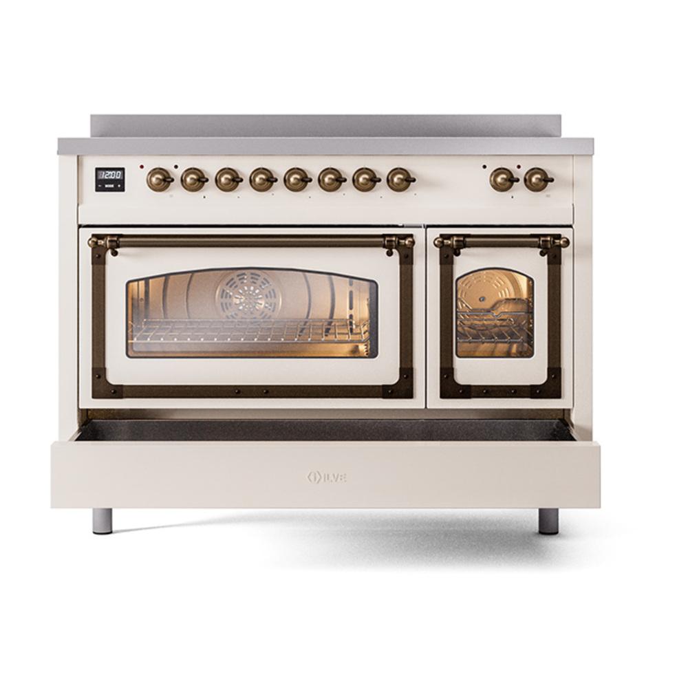 ILVE UNI486NMPAWB Nostalgie II Noblesse 48 inch Induction Range (Triple Glass Door, Antique White, Burnished)