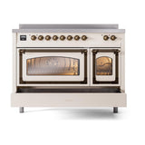 ILVE UNI486NMPAWB Nostalgie II Noblesse 48 inch Induction Range (Triple Glass Door, Antique White, Burnished)