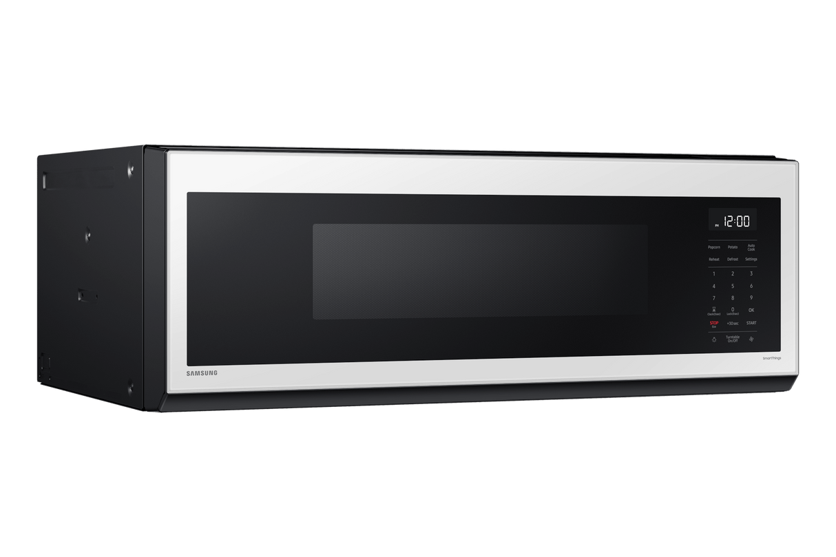 1.1 cu. ft. Bespoke Smart SLIM Over-the-Range Microwave with 400 CFM Hood Ventilation, Wi-Fi & Voice Control in White Glass