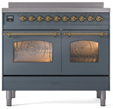 Nostalgie II 40 Inch Electric Freestanding Range in Blue Grey with Brass Trim