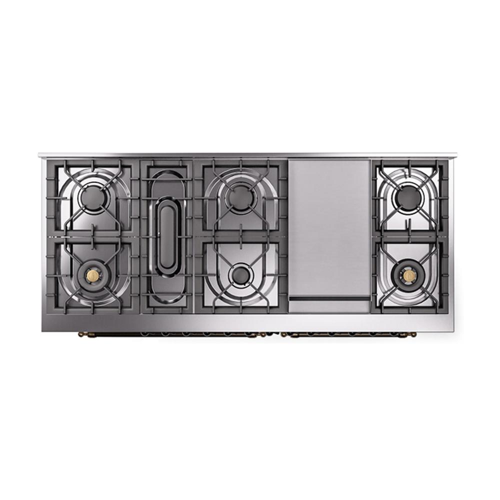 ILVE UN60FNMPAWB Nostalgie II Noblesse 60 inch Dual Fuel Range (9 Sealed Burners + Griddle, Natural Gas, Triple Glass Door, Antique White, Burnished)