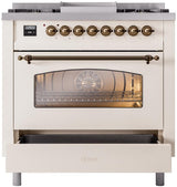 Nostalgie II 36 Inch Dual Fuel Natural Gas Freestanding Range in Antique White with Bronze Trim