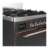 ILVE UM30QNR3MGPLP Majestic III 30 inch Dual Fuel Range with 5 Black Brass Burners, Dual Function Burner up to 25,000 BTU (Liquid Propane, Solid Door, Graphite Matte, Copper)