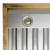 Forno Vittorio 48-Inch Wall Mount Range Hood, White with Antique Brass Trim, 600 CFM Airflow, Dishwasher-Safe Baffle Filters, Remote Control, 3-Speed Fan, Bright LED Lighting