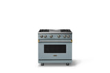 36"W. Sealed Burner Gas Range (Burner: 4g, Finish: November Sky, Trim: Brushed Brass, Fuel: Natural Gas)