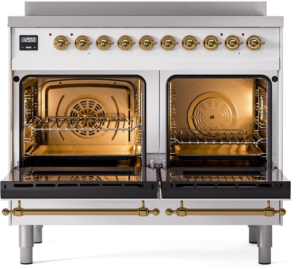 Nostalgie II 40 Inch Electric Freestanding Range in White with Brass Trim