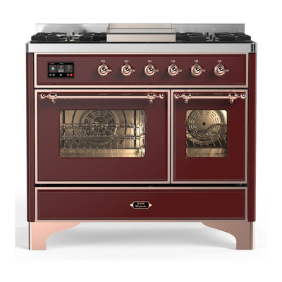 ILVE UMD40FNR3BUP Majestic III 40 inch Dual Fuel Range with 6 Burners and Griddle, Dual Function Burner up to 25,000 BTU (Natural Gas, Triple Glass Door, Burgundy, Copper)