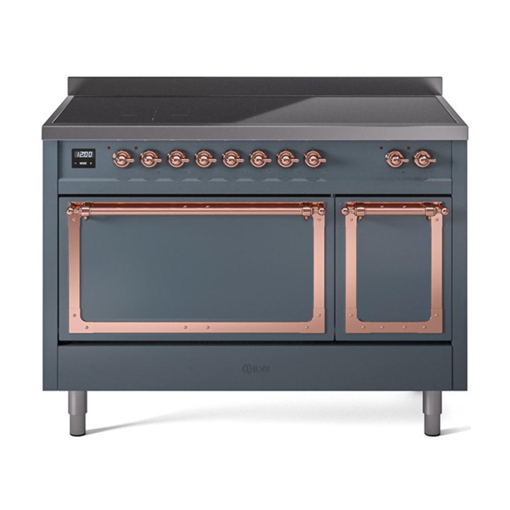 ILVE UNI486QNMPBGP Nostalgie II Noblesse 48 inch Induction Range (Solid Door, Blue Grey, Copper)