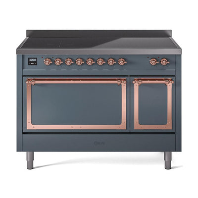 ILVE UNI486QNMPBGP Nostalgie II Noblesse 48 inch Induction Range (Solid Door, Blue Grey, Copper)