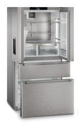 French door fridge-freezer with 2 freezer drawers and water and ice cube dispenser