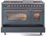 Nostalgie II 48 Inch Dual Fuel Liquid Propane Freestanding Range in Blue Grey with Copper Trim