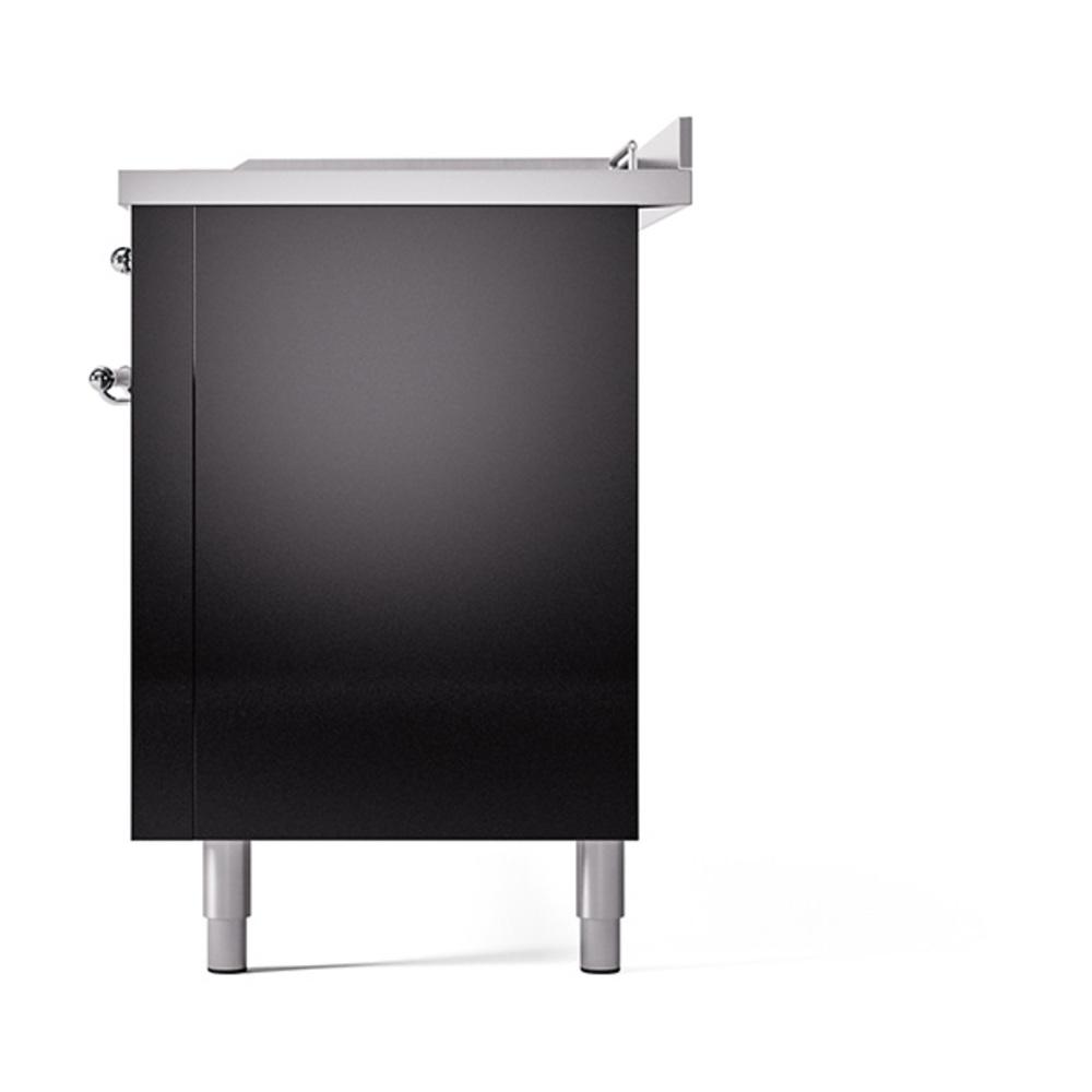ILVE UN60FSQNMPBKCLP Nostalgie II Noblesse 60 inch Dual Fuel Range (7 Sealed Burners + Griddle + French Top, Liquid Propane, Solid Door, Glossy Black, Chrome)